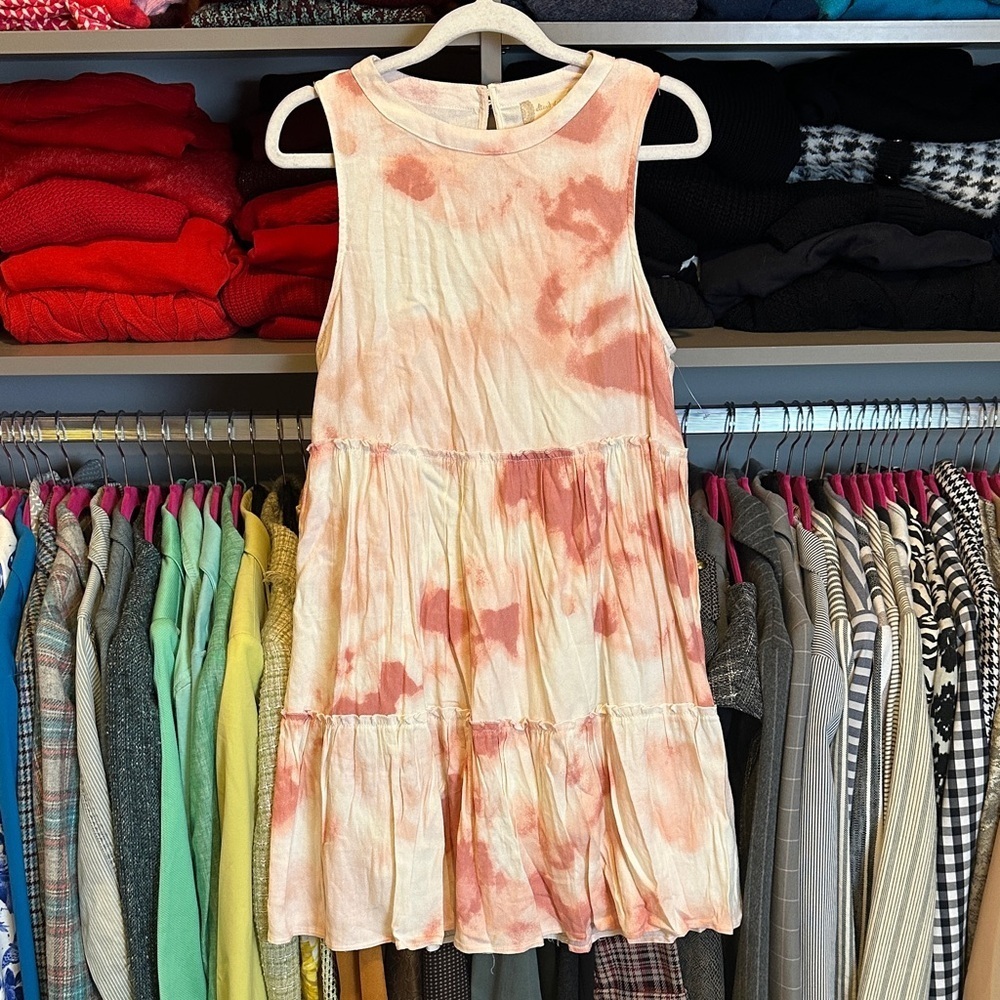 Altar’d State pink/white tie dye sleeveless back button closure dress size S